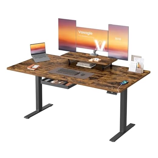 VASAGLE Bureau Électrique Réglable en Hauteur, 160 x 80 cm, Support d'Écran à Montage Flexible, Tiroir, Port USB-C, Rappel de Sédentarité, pour Télétravail, Marron Rustique LSD156KD01
