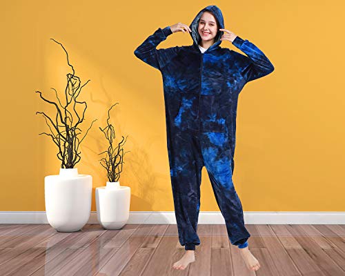 Lifeye Adult Jumpsuit Pajamas Hoodie Homewear Romper Sleepwear Tie Dye Costume For Women Men Blue Cyan #TOP4