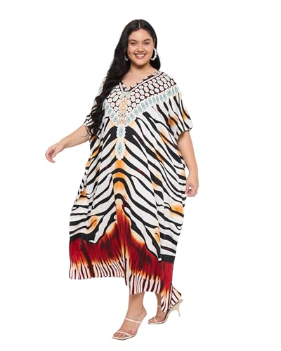 Image of Gypsie Blu Women Plus Size Kaftan Dress Beach Cover Up Maxi Dresses for Women, V-Neck Kimono Sleeve 1X-3X