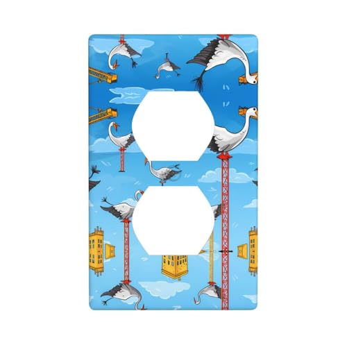 GGNKDL Impression grue blanche et tour suspendue, panneau mural à double prise, couvercle d'alimentation domestique durable pour prises et interrupteurs décoratifs