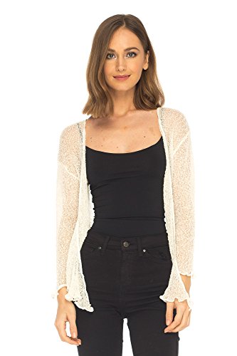 Shu-Shi Womens Sheer Shrug Tie Top Cardigan Lightweight Knit,Off White,One Size #TOP3