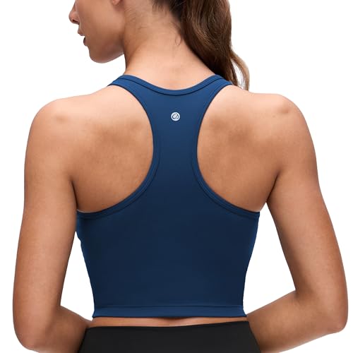 Image of CRZ YOGA Butterluxe Racerback Crop Tank Tops | Light Support, Removable Pads, Yoga, Extremely Soft, Scoop Neck, Longline Sports Bras for Women