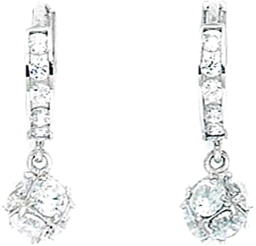 14k White Gold Cubic Zirconia Ball Drop Hinged Earrings 20x6mm Ball Earring for Women