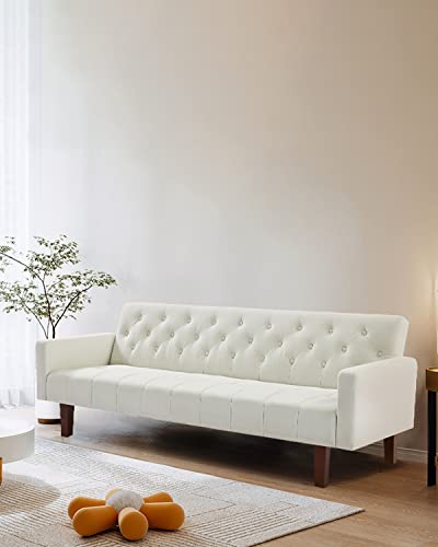 Vipnew Folding Futon Sofa Bed, Convertible Sleeper Sofa Couch, Tufted Upholstered Loveseat Sofa With Solid Wood Legs, Beige #TOP6