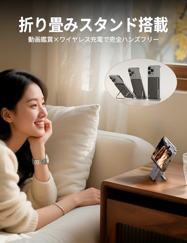 MOVE SPEED モバイル バッテリー MagSafe対応 10000mAh マグネット 折りたたみ スマホスタンド付き iPhone 16/15/14などとAndroid対応 最大PD22.5W 携带充電器 小型 軽量 マグセーフ バッテリー LED残量 アルミ合金製 Power Bank PSE認証済み 通勤/旅行/出張