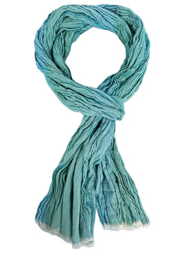Écharpe en coton turquoise pour femme et homme style froissé