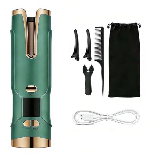 Rizador de Pelo Automático Inalámbrico Eléctrico 20 mm Color Verde Rizador de Pelo Automático Inalámbrico Eléctrico 20 mm Color Verde