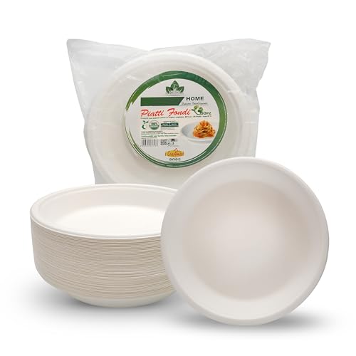 DETERMONDO Set di 150 Piatti Fondo 21 cm in Carta Biodegradabile Compostabile, Usa e Getta, Adatti al Microonde, in Polpa di Cellulosa Naturale, Monouso Ecologici per Feste e Catering