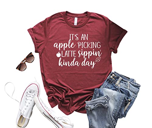 Up2ournecksinfabric, Apple Picking Shirt, Women's Fall Shirt, Thanksgiving Outfit, Autumn Tee Cardinal