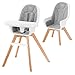 Kinderkraft Krzesełko do karmienia TIXI 2w1, Krzesło dla starszaka, Podnóżek, Regulowana podwójna tacka, Drewniane nożki, Wodoodporna wkładka siedziska, 5-Punktowe pasy bezpieczeństwa, Szary