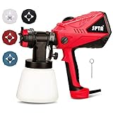 SPTA ESG26AC Electric Power Paint Sprayer - 5A/500W Motor, 1000ml/min HVLP Home Electric Spray Gun, Adjustable Air and Paint Flow Controls, 33.814fl.oz Container,3 Spray Patterns, 4 Nozzles Included