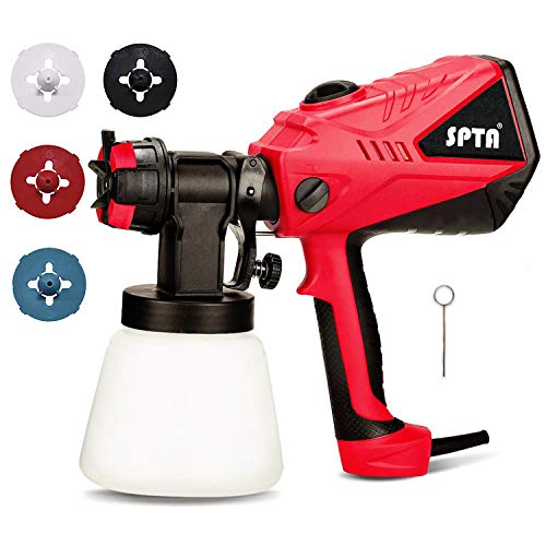 SPTA ESG26AC Electric Power Paint Sprayer - 5A/600W Motor, 1000ml/min HVLP Home Electric Spray Gun, Adjustable Air and Paint Flow Controls, 33.814fl.oz Container,3 Spray Patterns, 4 Nozzles Included