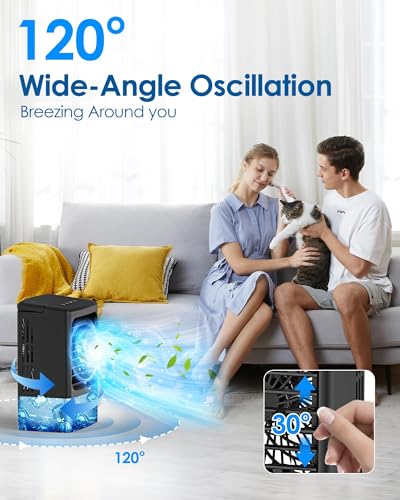 Portable Air Conditioners，Upgraded Portable AC Small Air Conditioner Personal Air Cooler Mini Evaporative Cooler 3 Wind Speed Portable Small AC with 7 Night Light for Room Home Bedroom Office — view 6