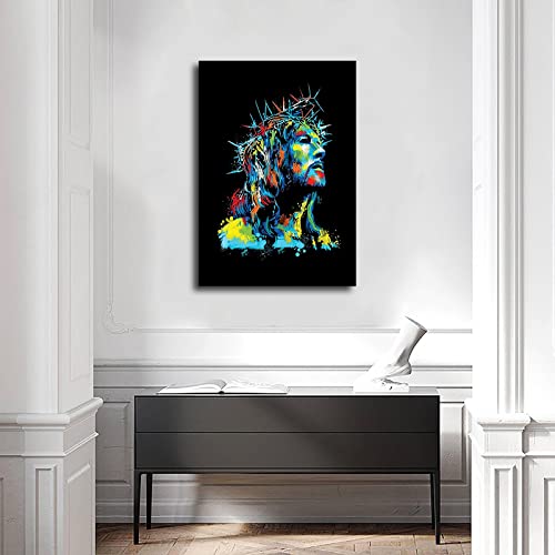 Modern Canvas Print Christian Nativity Portrait Of Jesus Christ In Crown Of Thorns Poster Art Canvas Wall Art Print For Wall Decor Room Living Room Bathroom Kitchen Decor Gift (24×36Inch- Framed) #TOP4