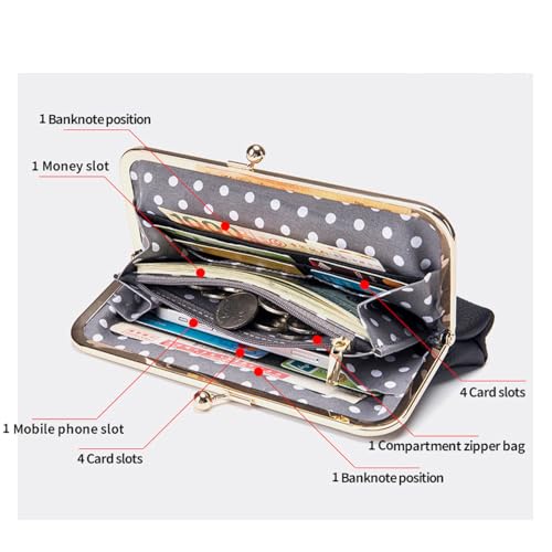 Small Wallets for Women Kiss Lock Purses Leather Wallets Ladies Vintage Coin Purse (Red)3