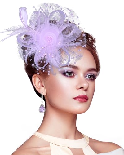 Stegosaurus Fascinators for Women Hats Tea Party Hat Headband Hair Clip for Wedding Cocktail (Light Purple)