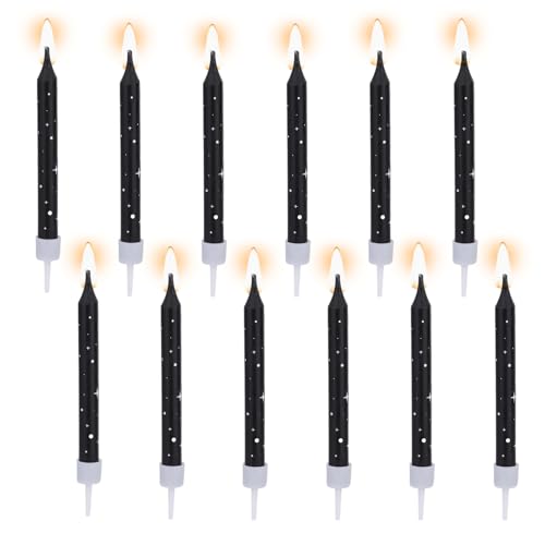 12pcs Bougies pour Gâteau d'Anniversaire, Bougies d'Anniversaire Noires Longues et Fines Motif Galaxie et Espace Cupcakes Enfants Idéales pour Les Fêtes...