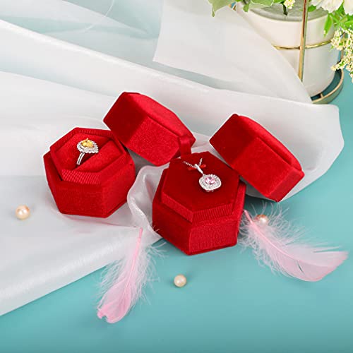 Isuperb 2Pcs Ring Box Velvet Pendant Box Vintage Hexagon Wedding Ceremony Jewelry Box Ring Holder Gift Case For Engagement Wedding Ceremony Birthday Christmas Photography (Red) #TOP2