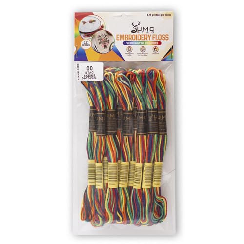 Image of Pack of 12 Premium Embroidery Thread | 100% Egyptian Cotton Premium Skeins | Cross Stitch Embroidery Floss | Oeko TEX Certified | Ideal for Arts & Crafts (Rainbow Variegated 00)