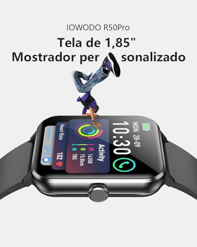 Smartwatch,Relógio Inteligente para Homens e Mulheres, 1.85“ Tela HD Touch, 100+ Modos Esportivos, Chamadas Bluetooth,Assistente de Voz, Compatível com iOS/Android,Inclui 2 Pulseiras,Preto - Imagem 2