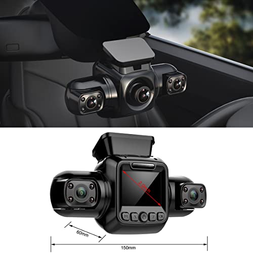 XRC TECH 4CHs Dash Cam For Cars, Panorâmica 360 Graus Frontal Interior Lateral e Traseira Câmeras, I