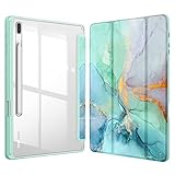 Fintie Hybrid Slim Case für Samsung Galaxy Tab S8 Plus 2022/S7 FE 2021/S7 Plus 2020 12,4 Zoll mit S Stifthalter, Stoßfeste Abdeckung mit Klar Transparent Rückschale, Auto Wake/Sleep, E-Marble
