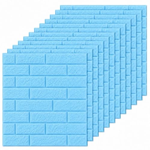 Image of 3D Brick Wallpaper for Wall | Self Adhesive PE Foam DIY Panel | Peel & Stick Decor for Home, Living, Bedroom & Office (70 x 77 cm, Appx 5.8 Sq Ft) (8, Sky Blue)