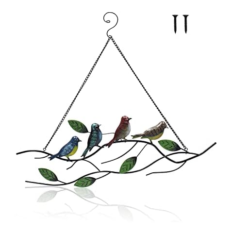Metal Bird Wall Hanging Art Decor, Metal Leaves Wall Decor, Bird Series Pendant Home Decor Hanging Decorations for Window,Garden,Door and Gifts for Bird Lover Cover