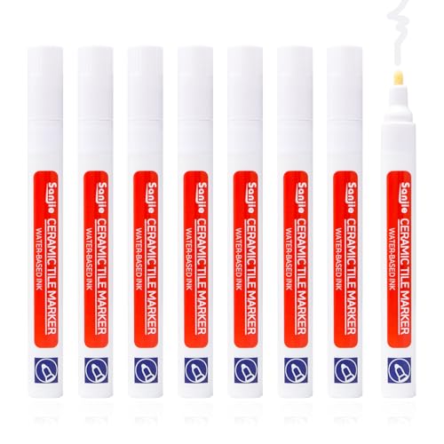 Sxutop 8 Pièces Stylo Joint Carrelage Blanc Stylo de Carrelage Marqueur Joints Stylos Réparation Joints avec Pointe Rechange Stylos à Coulis pour carrelage,...
