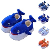 Saxrel Blue Boys Girls Shark Slippers - Kids Cute Plush Winter Warm Fleece Slippers with Fins Eyes Teeth Non-Slip Soft Shoes Home Footwear for Children UK Size 8.5