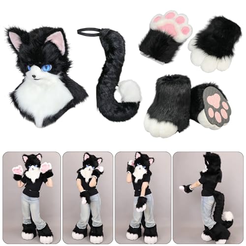 Patas de gato para disfraz de Halloween suaves con gorro protector 2