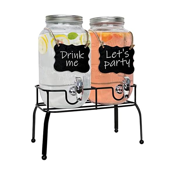 Estilo Glass Drink Dispenser with Stand - Set of 2-1 Gallon Glass Jar Beverage Dispensers for Parties, Glass Water Dispenser Countertop for Weddings, Sun Tea Jar, Lemonade, Laundry Detergent Dispenser