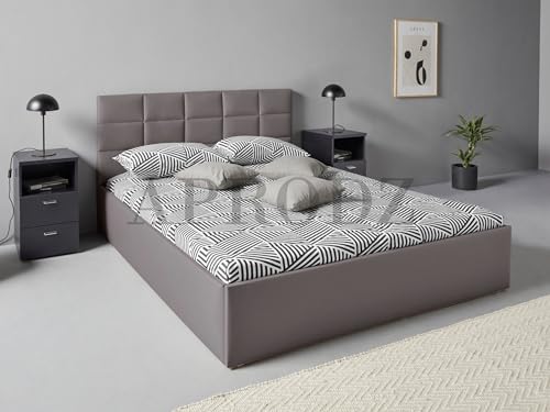 Image of APRODZ Upholstered Queen Size Bed with Box Storage (Light Grey Leatherette)