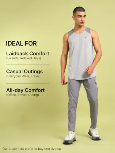 Image of TECHNOSPORT Men's Straight Fit Cargo Track Pants with Multiple Pockets, TS Flexi Quick Dry Stretchable Lightweight Joggers for Gym and Casual Wear