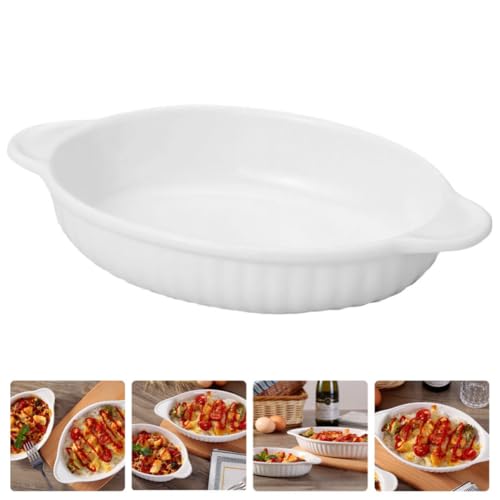 Bandeja ovalada de cerámica clara con doble asa para cocina 6