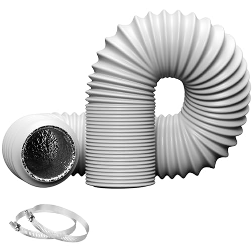 Tubo di Ventilazione Lungo e Flessibile in Alluminio per Asciugatrice 10,16 cm 3,96 m Bianco a 4 Strati Condotto d'Aria di Ventilazione per Ventilazione HVAC Asciugatrice Universale Cappa Aspirante