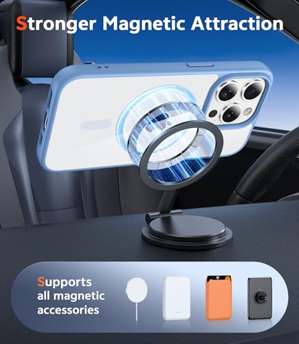 Image of FNTCASE for iPhone 13 Pro-Max Case: Clear Magnetic Phone Cases Compatible with Magsafe Slim Anti Yellowing Military Grade Drop Protection Rugged Transparent Cell Phone Cover (B-Sierra Blue)