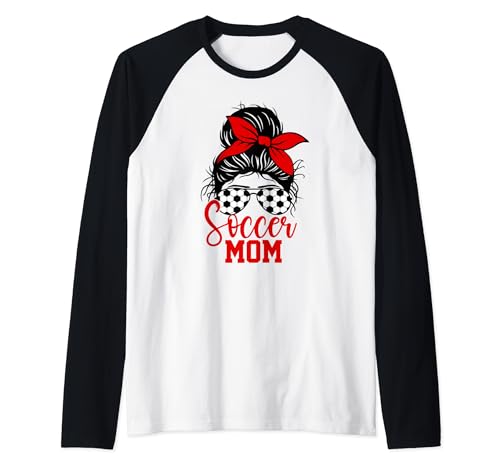 Fútbol Mamá Vida desordenado bollo deportes mamá Día de la Madre Camiseta Manga Raglan