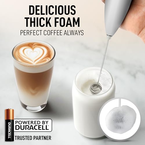 Image of Zulay Kitchen Powerful Milk Frother Wand With Duracell Batteries - Ultra Fast Handheld Drink Mixer - Electric Whisk Foam Maker for Coffee, Lattes, Cappuccino & Matcha - Double Whisk - Silver