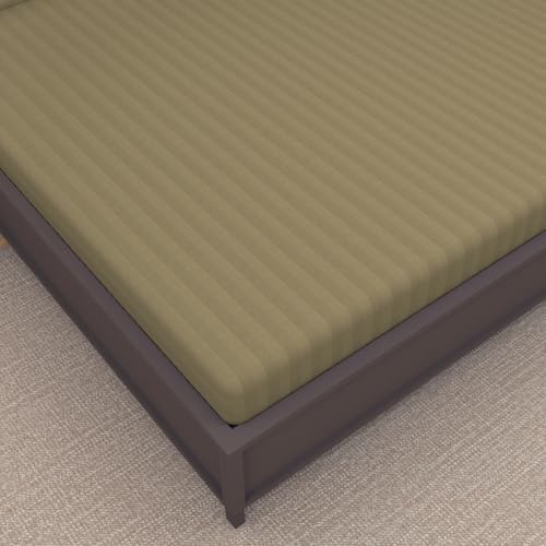 Image of Divine Casa 100% Cotton King Size Bedsheet Italian Stripe 210 TC | Soft Breathable Wrinkle Resistant Bed Sheet with 2 Pillow Covers | Luxury Bedding for Bedroom | 275 x 275 cm (Taupe, Striped)