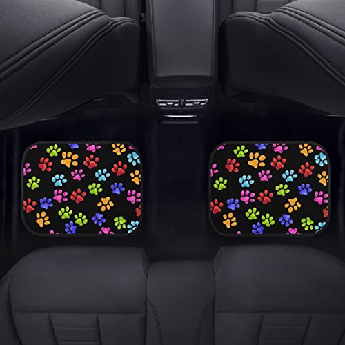 Dreaweet Cute Colorful Dog Paw Printed Carpet Floor Mats Full Set Accessories 4-Piece Season Non Slip Rubber Backing Car Floor Mat For Car Suv & Truck,Or Van #TOP3