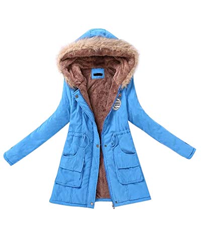 Aro Lora Women's Winter Warm Faux Fur Hooded Cotton-Padded Coat Parka Long Jacket Outwear US 2 Lake Blue