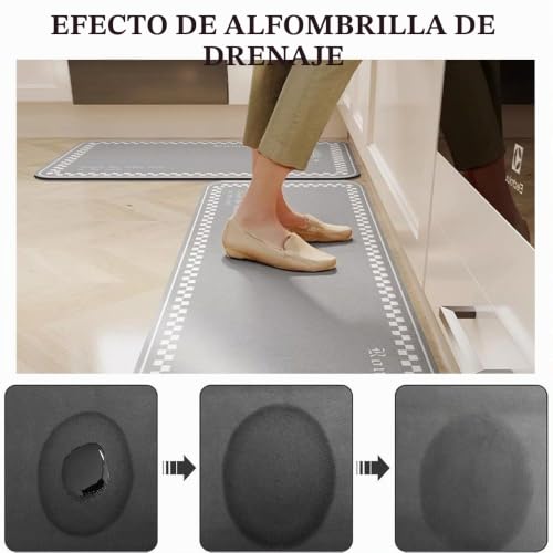 Miniatura 2 de Highdi Alfombra Cocina Absorbentes,Alfombra Cocina Lavable Antideslizante, Patrón De Línea Secado Rápido Alfombra De Cocina, Diatomita Alfombra Baño Alfombrilla Escurreplatos Marrón,50x120cm
