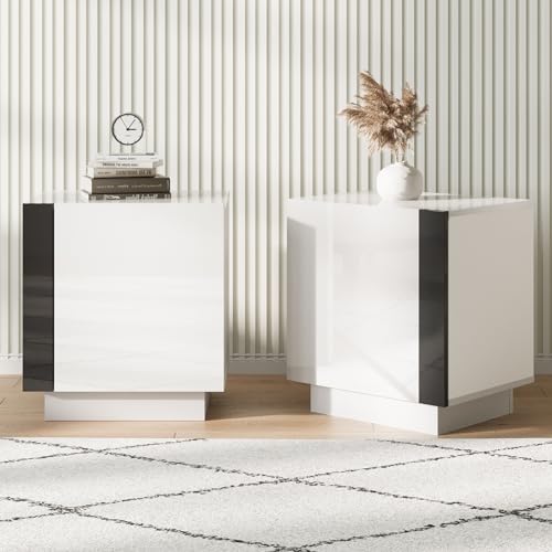 AMERLIFE 2PCS Entertainment Center Side Table Set with Storage, Modern...