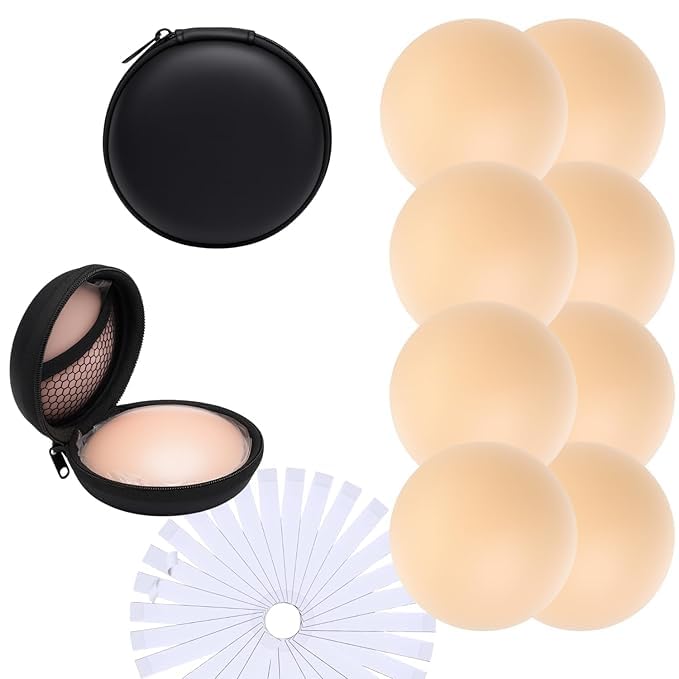 lexun 8 Pairs Nipple Covers for Women Pasties Nipple Covers Reusable Adhesive Invisible Silicone Covers Round Pasties, 8 Pair Round, One Size-picture-6