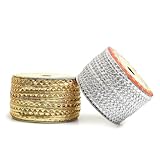 Embroiderymaterial Indian Samosa Gota Border Lace Trim/Embroidery Lace for Blouse, Fabric, Saree, Sewing, Ribbon & Craft (Silver & Gold-60Mtr-Width 8MM-2 Rolls)