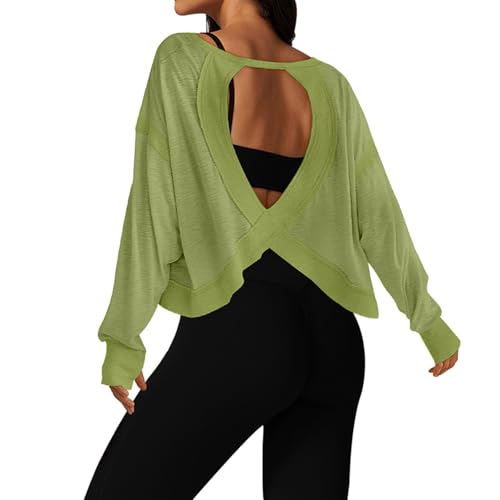 Image of UNIANKIYA Open Back Workout Tops for Women Long Sleeve Cropped Athletic Clothes Gym Running Yoga Low Impact Sports T Shirts