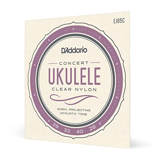 Cuerdas para ukelele de concierto D'Addario, nylon transparente, EJ65C, juego de 4 cuerdas, paquete de 1