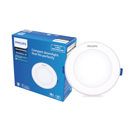 Image of PHILIPS 9W AstraGlow Downlight | Ultra Bright Slim Panel Light | Junction Box Compatible | Energy Efficient LED Ceiling Light for Home & Office | Cool Day Light, Pack of 1