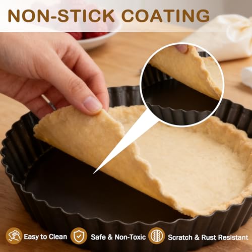 AETHERBOUND SUPPLY 2 Pack 10 Inch Pie Pan with Removable Bottom – Deep Dish Quiche Tart Pan, Nonstick Fluted Pie Dish for Baking Apple Pot Pies, Cheesecake & Desserts, Suitable for baking enthusiasts